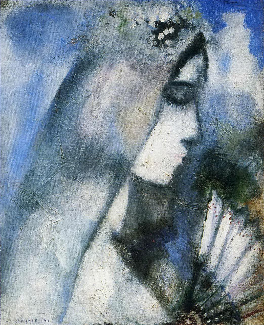 Bride with a Fan contemporary Marc Chagall Oil Paintings